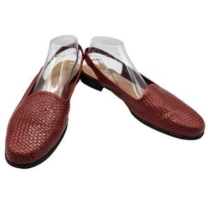 Trotters Red Woven Leather Slingback Flats Size 12M